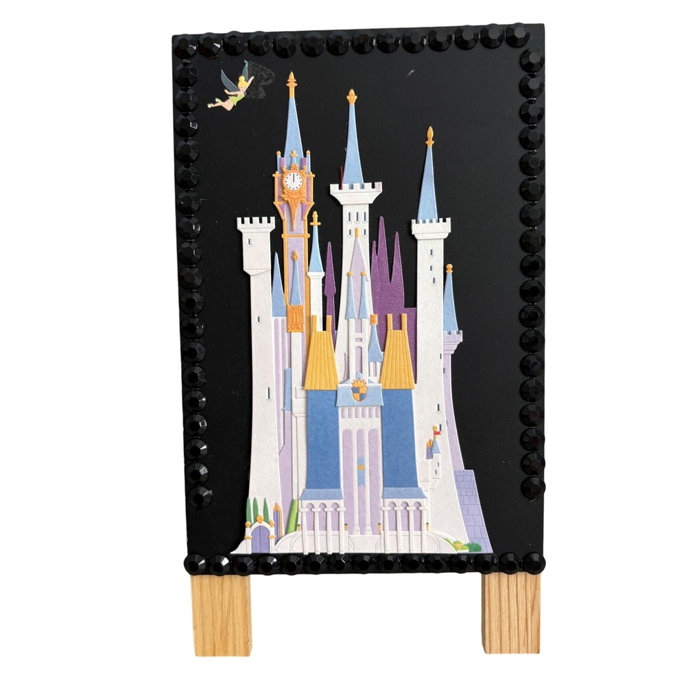 ArtMinds Disney Cinderella Castle Tabletop Easel Sign Black Gem Detail Decor